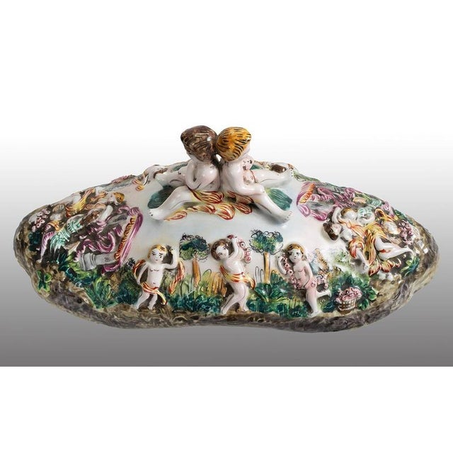 Antique Polychrome Porcelain Soup Tureen from Capodimonte, Naples, 20th Century For Sale - Image 4 of 7