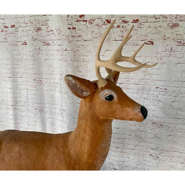 Tan Life-Size Cast Concrete Deer Sculpture, Rustic Garden Accent For Sale - Image 8 of 8