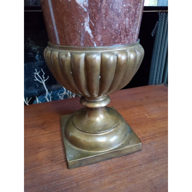 Carved Rosso Di Verona Marble Stone and Bronze Medici Urn Style Neo-Classical Campana Form Vase For Sale - Image 12 of 14