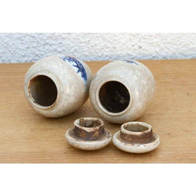 Ceramic Pair of Petite Crackle Glaze Jars With Lids For Sale - Image 7 of 9