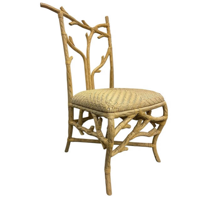 Architectural Faux Bois Rattan Side Chair For Sale In Naples, FL - Image 6 of 12