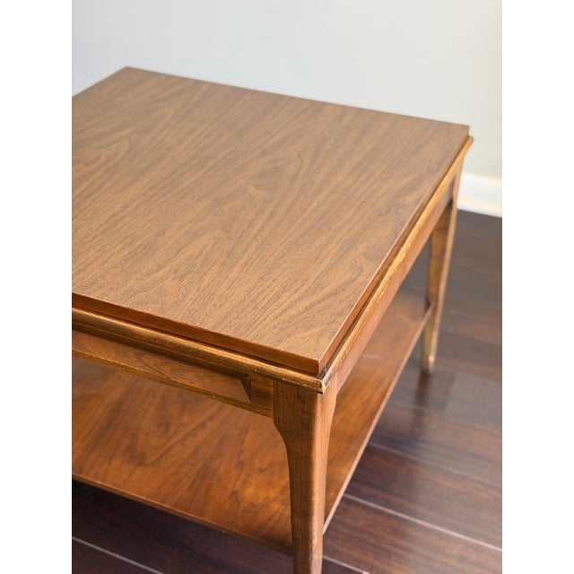 Mid-Century Modern 1960s Mid-Century Modern Walnut Floating-Top End Table With Lower Shelf — MCM Lamp Side Table For Sale - Image 3 of 12