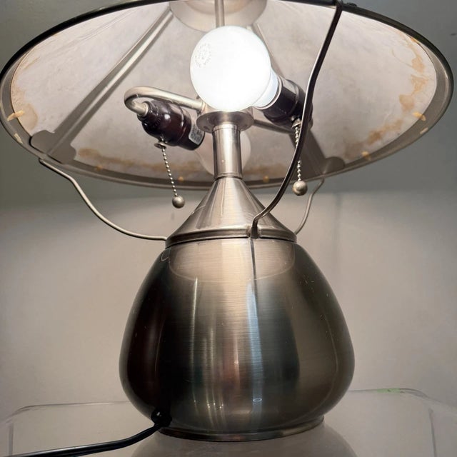 . Add timeless Arts & Crafts style to your home with this Dirk Van Erp inspired table lamp in a sleek brushed nickel...