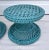 1970s Set of 3 Wicker Rattan Cane Woven Teal Blue Pedestal Stools For Sale In Los Angeles - Image 6 of 10