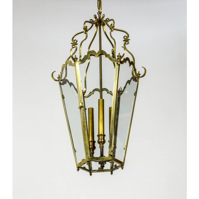 French Belle Epoque Brass Tapered Hex Lantern For Sale - Image 3 of 13
