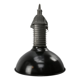 Vintage Industrial Dutch Black Enamel Ceiling Lamp from Philips, 1950s For Sale