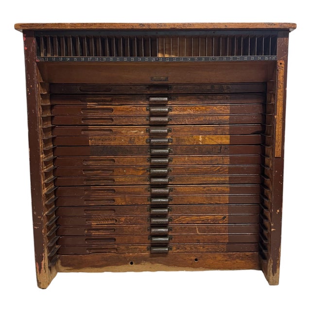 Antique Hamilton Printer’s Flat File Cabinet With 17 Drawers For Sale