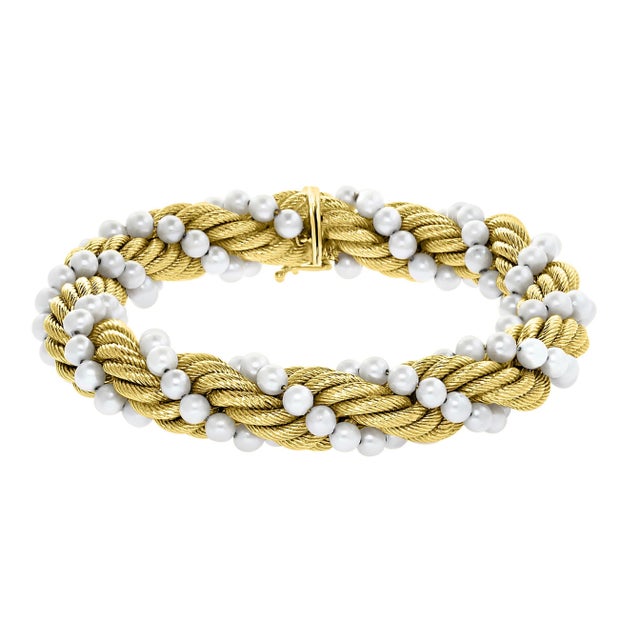 Late 20th Century Bucherer Two-Piece Necklace and Bracelet Set in 18 Karat Yellow Gold and Pearls For Sale - Image 17 of 18
