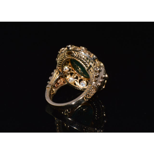 Certified Natural 7.32cts Emerald Diamond 18k Solid Gold Filigree Cocktail Dome Ring, Size 6.75 For Sale - Image 4 of 11