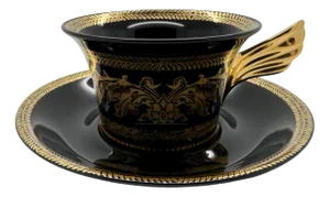 Gold Baroque Tea Cup and Saucer by Versace for Rosenthal, 2017, Set of 2