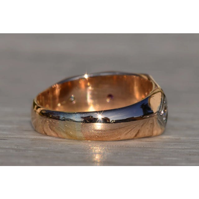 Metal Mid 20th Century The Stinson: Ladies Retro 18K Rose Gold Band set with Ruby and Diamond, Size 3 For Sale - Image 7 of 10