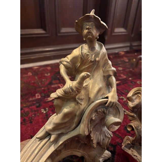 Pair of Early Louis XV Chinoiserie Gilt Bronze Ormolu Chenets / Andirons, Circa 1745 [Sp] For Sale - Image 4 of 11