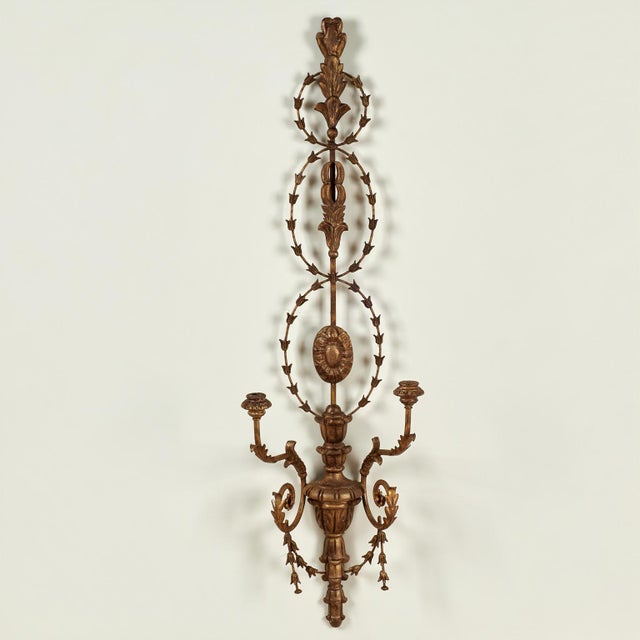 1920s Large Antique Italian Gilt Wood and Metal Neoclassical Wall Sconces - a Pair For Sale - Image 9 of 17