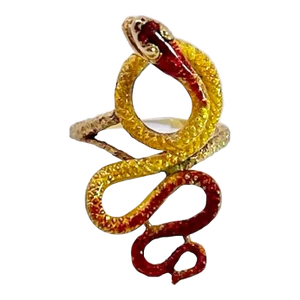 18k Enamel Snake Ring, Florence 1961 Size 5.5