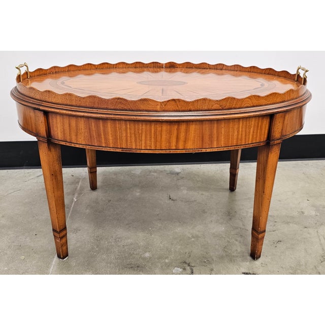 English Wood & Hogan Sheraton Style Mixed Exoctic Woods Inlaid "Norfolk" Tray Table For Sale - Image 3 of 10