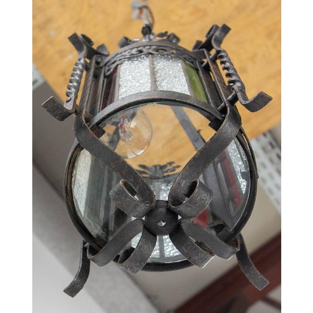 French Lustre Colored Glass & Wrought Iron Pendant Light, Late 19th Century For Sale - Image 10 of 14