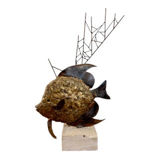 Late 20th C. Artist-Signed Brutalist Fish Sculpture For Sale