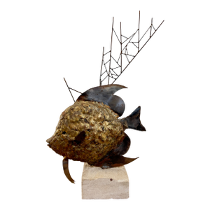 Late 20th C. Artist-Signed Brutalist Fish Sculpture