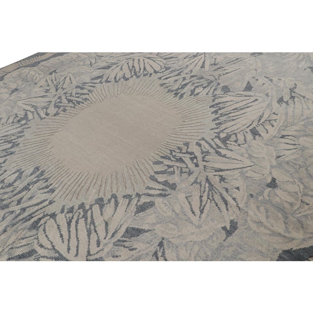 Rug & Kilim Rug & Kilim’s French Style Art Deco rug in Blue, Grey & Beige Floral Patterns - 10x14 For Sale - Image 4 of 7