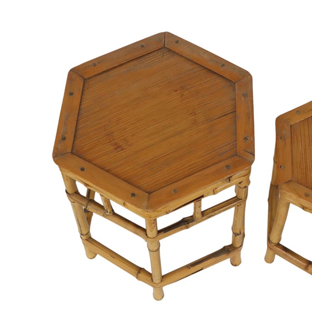 1960s Vintage Bamboo and Rattan Nesting Tables, 1960s, Set of 3 For Sale - Image 5 of 16