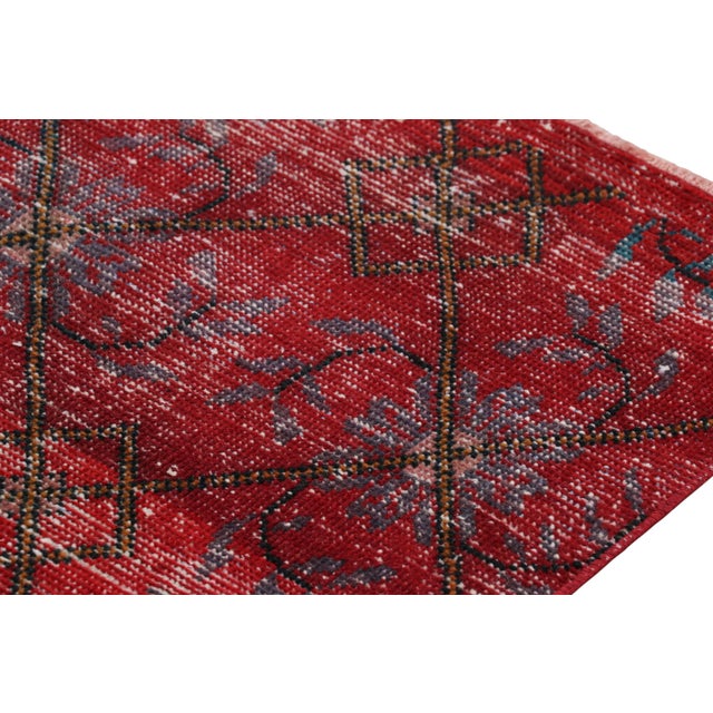 Vintage Zeki Müren Runner in Red With Blue Geometric Patterns From Rug & Kilim For Sale In New York - Image 6 of 7