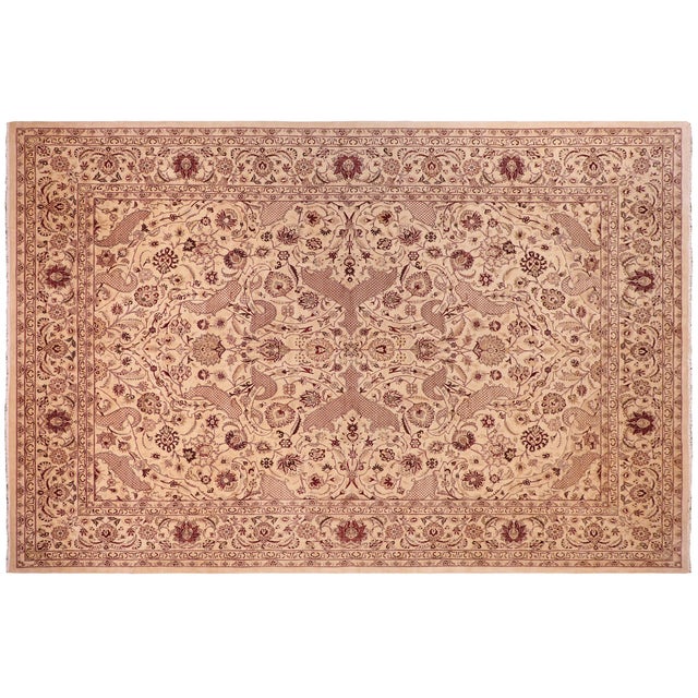 Beige Shabby Chic 1990's Pak-Persian Beige/Red Wool Rug - 9'1'' X 12'0'' For Sale - Image 8 of 9