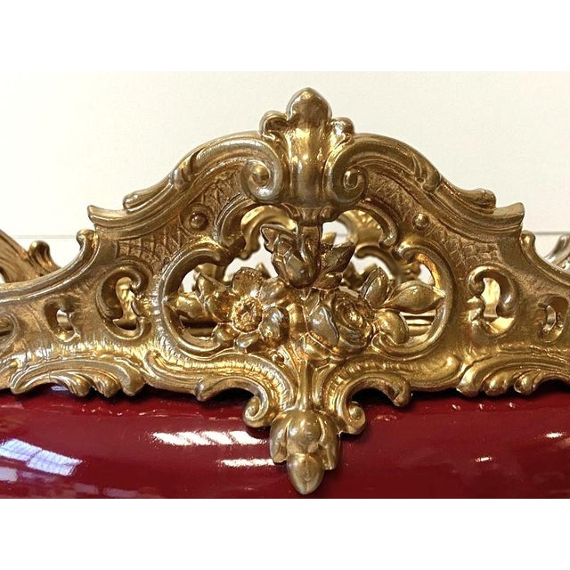 Antique Napoleon III Faience Gilded Metal Planter For Sale - Image 3 of 13