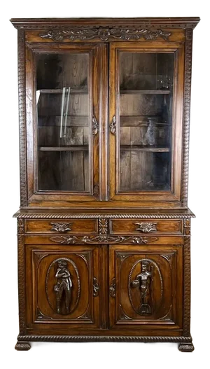 Antique French Renaissance Revival Chestnut Step Back Book Case C. Mid 19th Century