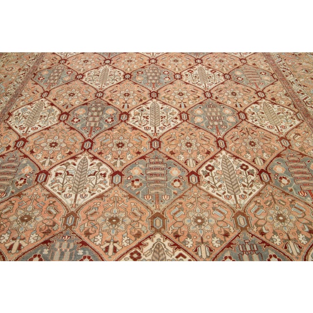 1920s Persian Bakhtiari Peach Wool Rug Handmade With Allover Geometric Pattern For Sale - Image 9 of 9
