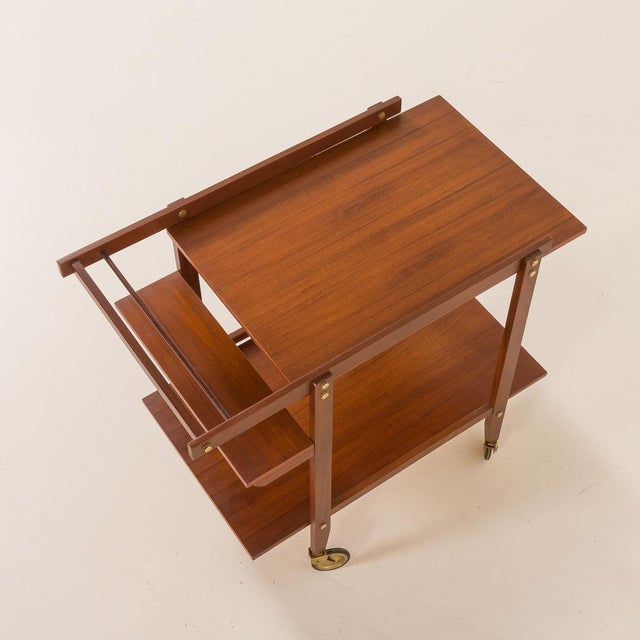Wood Vintage Brass and Teak Bar Cart, 1960s For Sale - Image 7 of 13
