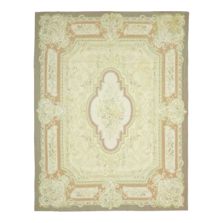 1970s Vintage Turkish Oushak Handmade Wool Cotton Green Area Rug For Sale