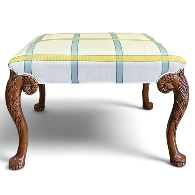 Wood Georgian Style Carved Mahogany Ottoman / Stool Attributed to Theodore Alexander For Sale - Image 7 of 7
