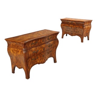 Antique Wanut Burl Veneer Chests of Drawers Italy, 18th Century, Set of 2 For Sale