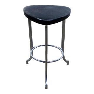 Early to Mid-20th Century Art Deco Streamline Moderne Low Stool Solid Chrome Legs & Black Vinyl Seat For Sale