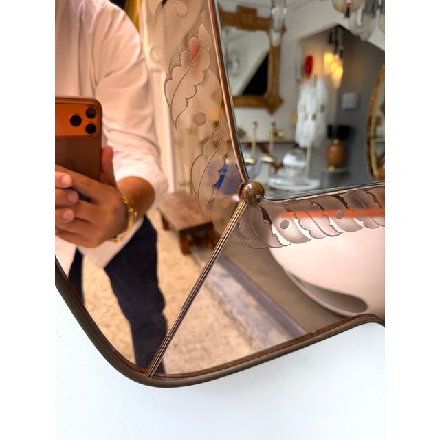 Mirror Brass and Pink Colored Glass by Giovanni Battista Gariboldi Italy, 1950s For Sale - Image 14 of 15