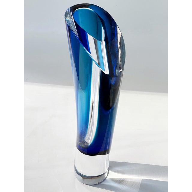 Goran Warff Kosta Boda Saraband Heavy Crystal Vase/Art Sculpture Blue and Teal 11" Tall 5.3 LBS For Sale In Houston - Image 6 of 18
