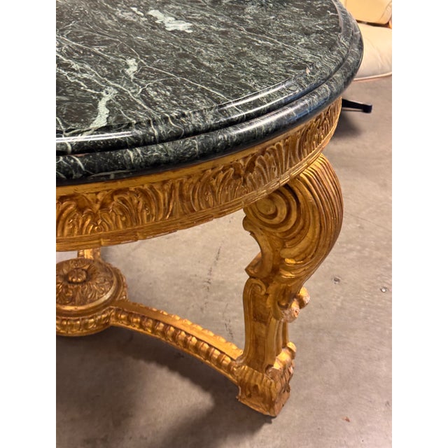 French French Louis XV Style 23 K Gold Carved Wood Center Table + Marble Top For Sale - Image 3 of 12