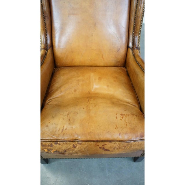 Vintage Cognac-Colored Sheep Leather Armchair For Sale - Image 6 of 14