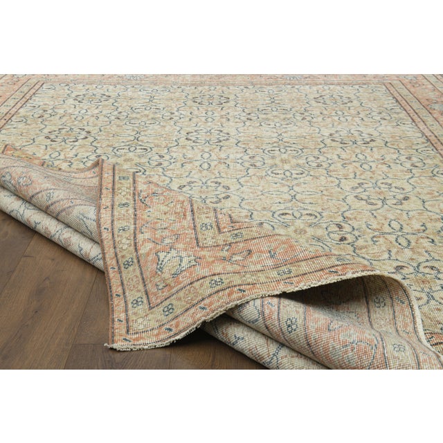 1970s Vintage Turkish Oushak Handmade Wool Cotton Beige Area Rug For Sale - Image 11 of 12