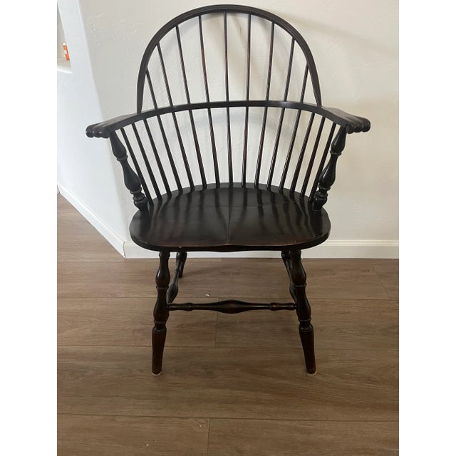 Late 19th Century 19th Century Wood Spindle Sac Back Windsor Farmhouse Armchair For Sale - Image 5 of 12