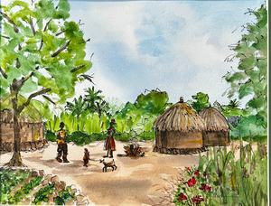 Giclee Print “South Sudan Village” Watercolor Painting