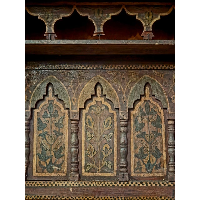 Coffee Vintage Moroccan Hand-Carved and Hand-Painted Wooden Wall Shelf For Sale - Image 8 of 12
