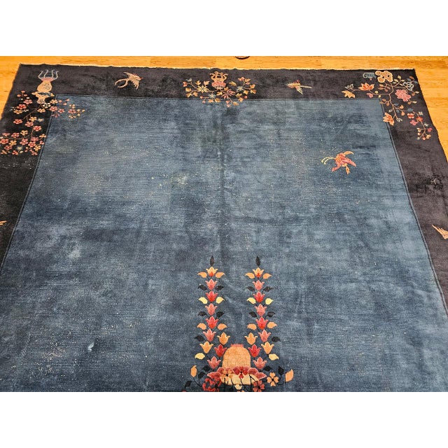 Antique Chinese Art Deco Rug, Hand-Knotted Wool Pile, Phoenix Motif Design, French Blue & Navy, 10' X 17’ For Sale - Image 12 of 17