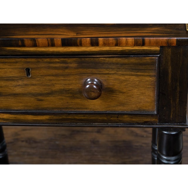 Pair of English Regency Period 19th Century Zebra Wood Tables with Brass Gallery For Sale - Image 12 of 12