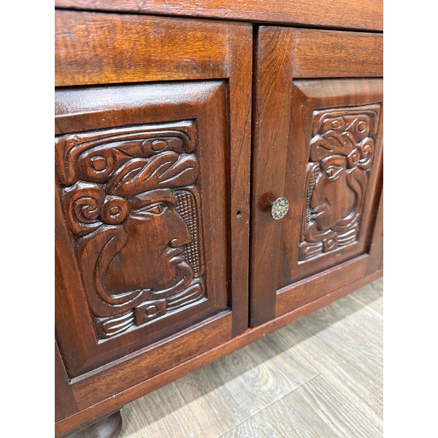 Early 20th Century Vintage Hand Carved Solid Wood Mexican Colonial Server Credenza For Sale - Image 5 of 18