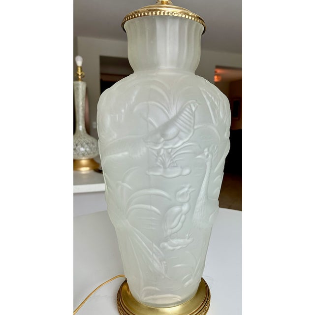 Single Chinoiserie Satin Glass Muller Freres Style Table Lamp For Sale - Image 11 of 15
