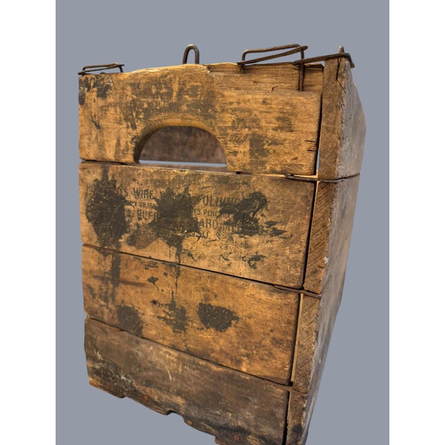 Wood Antique Hubbard's Wire Sewed Wood Folding Box Crate For Sale - Image 7 of 13