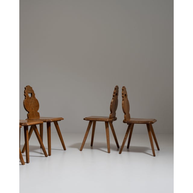 Set of Five 20th Century French Amber Oak Tyrolean Chairs For Sale - Image 13 of 15