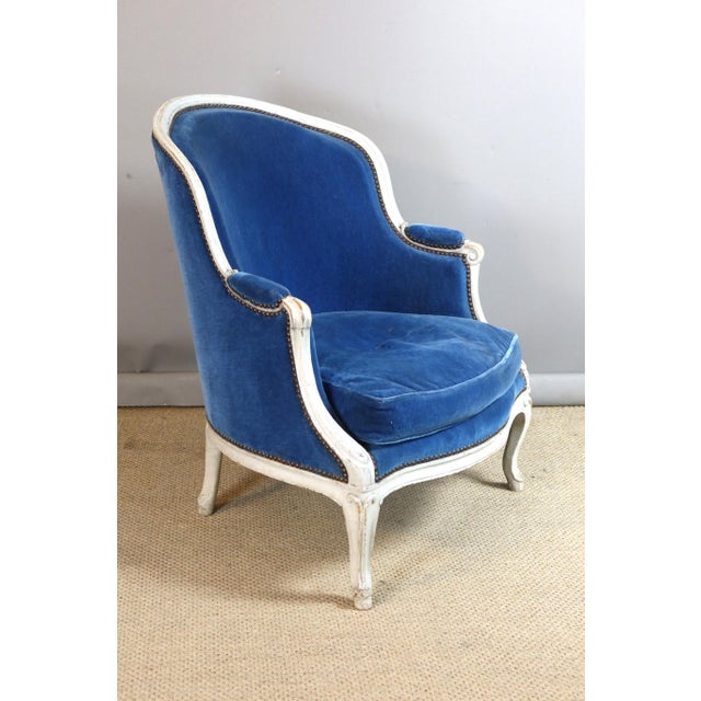 Louis XV Lounge Chair in Blue Velvet For Sale - Image 11 of 11