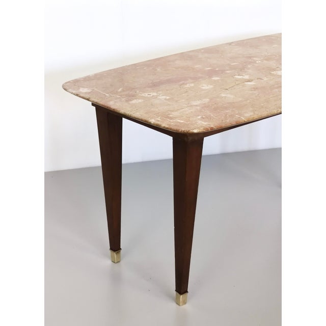 Beige Rectangular Beech Coffee Table with Pink Travertine Top attributed to Paolo Buffa, 1950s For Sale - Image 8 of 13